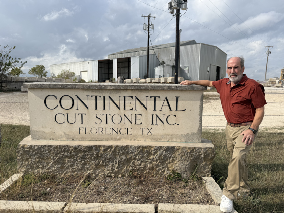 Rob Teel, owner of Continental Cut Stone, stands in front of the sign on 460 County Road in Florence. Photo by Abbey Archer