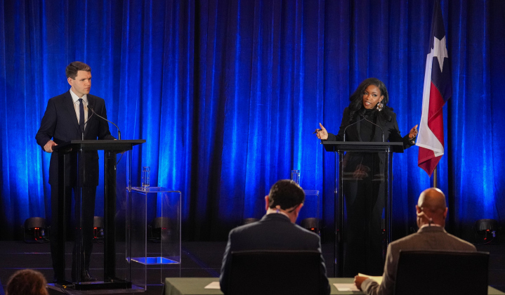 Held at the Sheraton Austin Georgetown Hotel & Conference Center, State Representative Jame Talarico and Congresswoman Jasmine Crockett faced off on January 24 in the first debate for the two major Democratic Party candidates for U.S. Senator from Texas. The debate was part of a weekend convention hosted by Texas AFL-CIO, which is the state labor federation. (Photo Credit Bob Daemmrich/The Texas Tribune) 