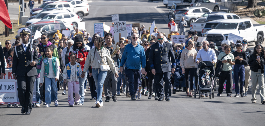 Marchers make their way down 7th Street during the Dr. Martin Luther King Jr. Day annual march and program on Monday, January 19, 2026.  The program was held at Macedonia Baptist Church. (Photo by Andy Sharp)