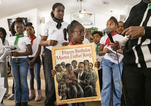 Skyler Brown, 6, front, took part in a youth program, “A Salute to Justice,” during the Dr. Martin Luther King Jr. Day annual march and program on Monday, January 19. The program was held at Macedonia Baptist Church. The day’s events were coordinated by the Georgetown Fellowship of Churches.