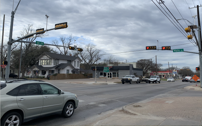 The current intersection of University Avenue/State Highway 29 and Main Street features a traffic light. (Photo by Kaitlyn Wilkes