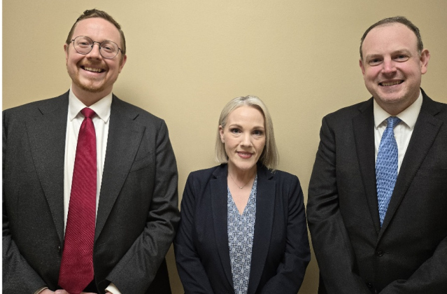 From left to right: Ryan Bownds, Mandy Backlund and John McMillian received state certifications in criminal justice. Photo courtesy of the Williamson County District Attorney's Office. 