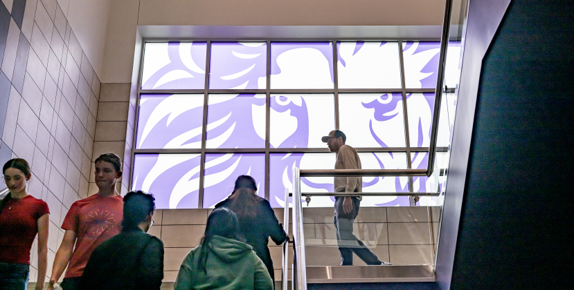 Visitors explore the new Granger Secondary School during an open house on Wednesday, February 25, 2026.  The large window between floors bears the face of a lion, the school mascot.  Granger Secondary School, serving students in grades 7-12, is on F.M. 971 east of downtown Granger.  The first day of classes there is Monday, March 2.