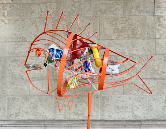 “Tropical Fish” by Laura Strutz hangs on an exterior wall of the Georgetown Public Library’s West Ninth Street entrance.