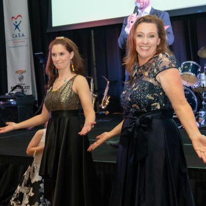 Court Appointed Special Advocates of Williamson County Chief Executive Officer Marissa Austin, left, and Williamson County Children’s Advocacy Center Chief Executive Officer Kerrie Stannell, right, during the first Destination Hope gala at Kalahari Resorts & Convention Center five years ago. Photo courtesy of the Williamson County Children’s Advocacy Center 