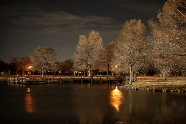 Bull Branch Park is seen well past sunset on Tuesday, February 3, 2026.  Light from nearby baseball fields where teams were practicing helps light the park.  The photo was taken using a tripod and slower shutter speeds.  This photo was taken at ISO 200, a 13-second exposure at f/5.6.    Photo by Andy Sharp. 