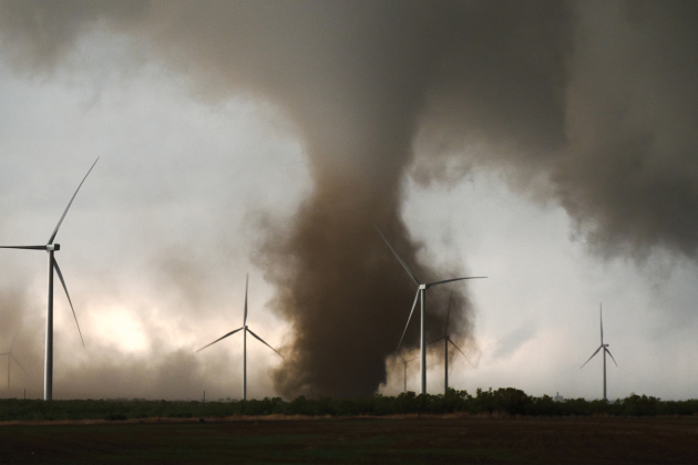 Tornado plows through a windmill on a farm in Crowell, Texas, on May 4, 2022. Courtesy of Gabe Cox