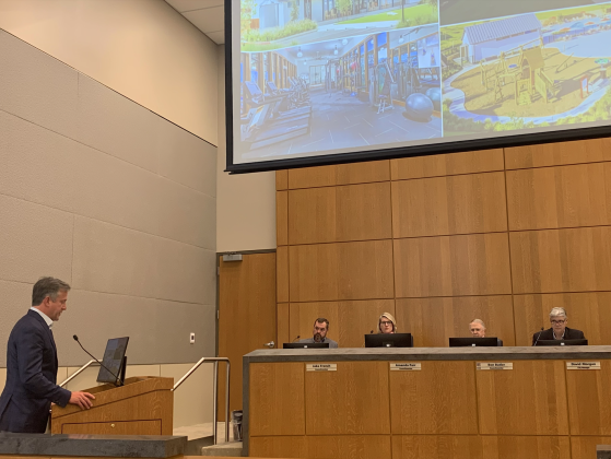 Matt Matthews, with real estate developer Freehold Capital Management, told council about the other developments the company has done in the area and what the Yearwood development could look like once finished. (Photo by Kaitlyn Wilkes)