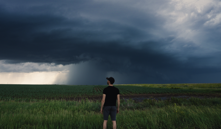 Gabe Cox watching a shelf cloud in Buffalo, South Dakota— 70mph winds were moving toward him— on June 6, 2020. Photo courtesy of Gabe Cox