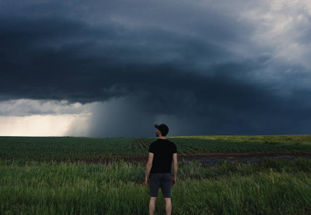 Gabe Cox watching a shelf cloud in Buffalo, South Dakota— 70mph winds were moving toward him— on June 6, 2020. Courtesy of Gabe Cox