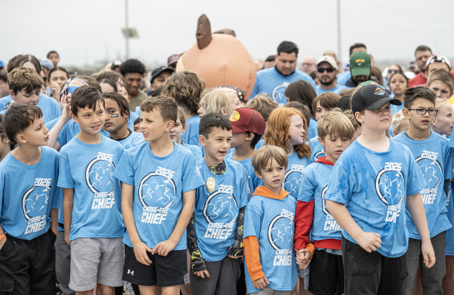 Fun Run participants get ready to run during the annual Chase The Chief races held at East View High School on Sunday, March 8, 2026. A Fun Run, followed by a 5K Run were held Sunday afternoon, with proceeds benefitting physical education programs in the Georgetown Independent School District.   1994 entrants participated in the day’s events.    Photo by Andy Sharp.