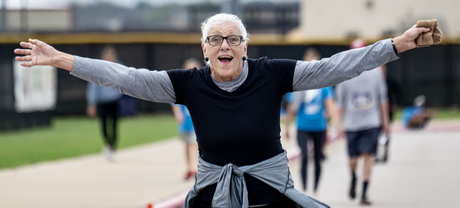 Jan Ward rejoices as she  nears the finish line in her 5K Run during the annual Chase The Chief races held at East View High School on Sunday, March 8, 2026.