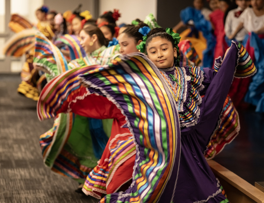 Members of the Georgetown ISD Ballet Folklorico Troupe perform at the Georgetown ISD State of the District gathering held at the Future Ready Complex on Friday, March 6, 2026.