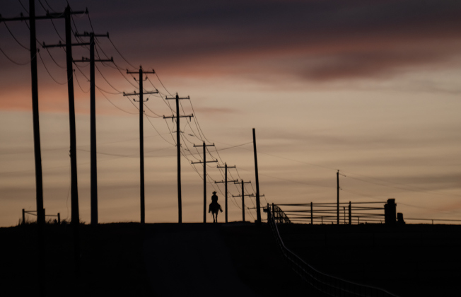 Khrystofer Washington and his horse Dakota enjoy a peaceful evening ride along County Road 398 on Wednesday, February 25, 2026.     Photo by Andy Sharp.