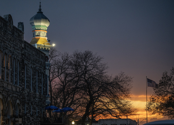 The darkening sky is seen beyond the Georgetown Square in this view from 7th Street east of downtown on Wednesday, March 4, 2026.  Photo by Andy Sharp. 