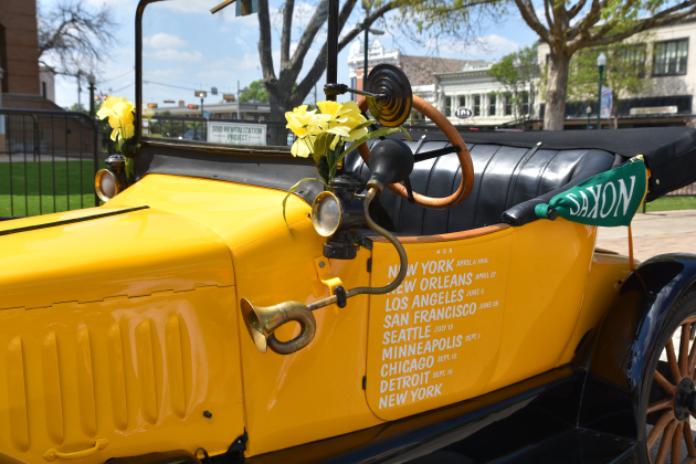 The car that ERA Now is taking on a tour around the U.S. is similar to the one that went on a tour in the U.S. about 100 years ago to try and gather public support for the suffrage movement. On the side of the door are the 1916 dates of the places the suffragettes visited around the country.