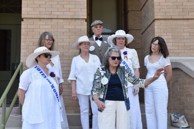 Commissioner Terry Cook, center, was joined by Williamson County League of Women Voters President Felicia Miyakawa, right, and other participants Wednesday, March 25.