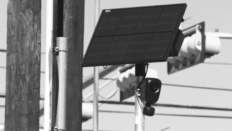 A Flock camera sits on a pole under a solar panel. The company Flock Safety sells and operates License Plate Readers, video cameras, audio detector, first responder and security drones, and multiple software programs, and contracts with police departments and other organizations to help with investigations. Georgetown Police Department will use Flock cameras to capture images of a vehicle’s license plate, color, make and type. 