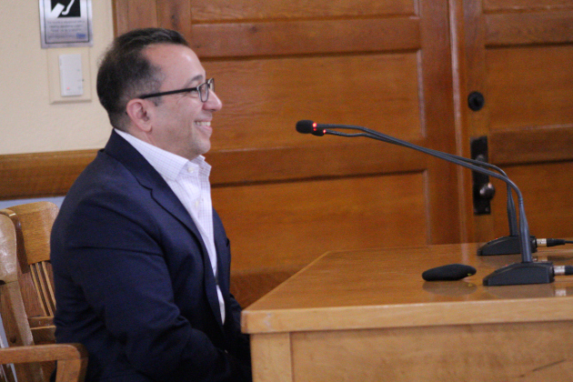 Rick Ortiz, people operations team head at Compal USA Technology Inc., thanks the Commissioners Court for approving the tax abatement on April 14. Photo by Nalani Nuylan.
