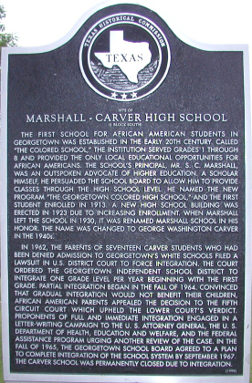 A Texas Historical Marker notes the site of the first high school for African American youth in Georgetown during the segregation era.