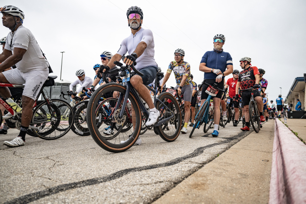Cyclists are ready to roll at  this year’s Red Poppy Bike Ride, starting and finishing in the parking area behind Georgetown High School on Saturday morning, April 25, 2026.  600 cyclists were registered for the event, which included rides of 14, 30, 40 60 and 100 miles. Coordinated by the Georgetown Sertoma Club, the ride benefits the Williamson County Children’s Advocacy Center.      Photo by  Andy Sharp.