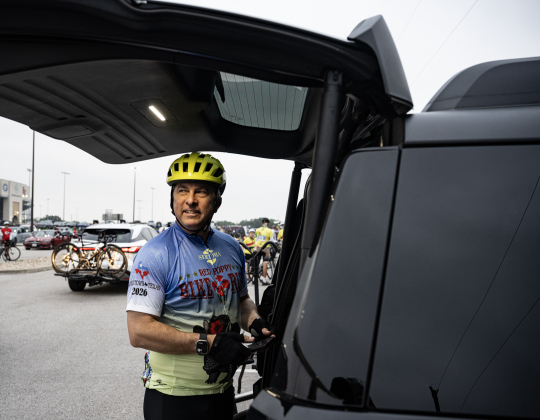 Matt Hubbard gets ready for his 40-mile ride for this year’s Red Poppy Bike Ride, starting and finishing in the parking area behind Georgetown High School on Saturday morning, April 25, 2026.  600 cyclists were registered for the event.