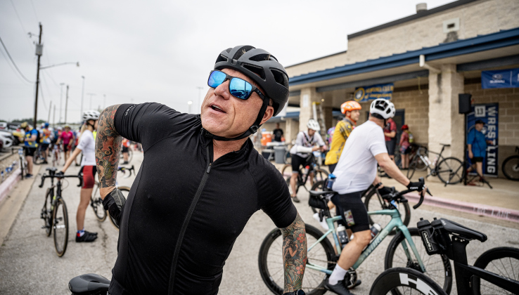Chance Leigh prepares for his 100-mile ride during this year’s Red Poppy Bike Ride.
