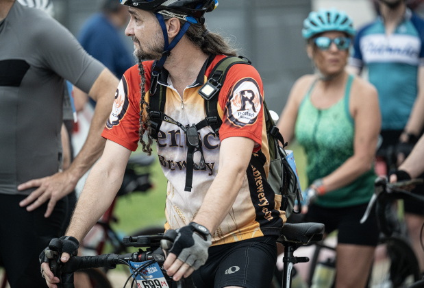 Thomas Holy is set  for his 40-mile ride for this year’s Red Poppy Bike Ride, starting and finishing in the parking area behind Georgetown High School on Saturday morning, April 25, 2026.  600 cyclists were registered for the event, which included rides of 14, 30, 40 60 and 100 miles. Coordinated by the Georgetown Sertoma Club, the ride benefits the Williamson County Children’s Advocacy Center.      Photo by  Andy Sharp.