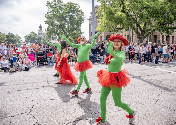 Members of the Georgetown Beard Club walk along Austin Avenue  in the Red Poppy Festival parade on Saturday, April 25, 2026.   Photo by  Andy Sharp.