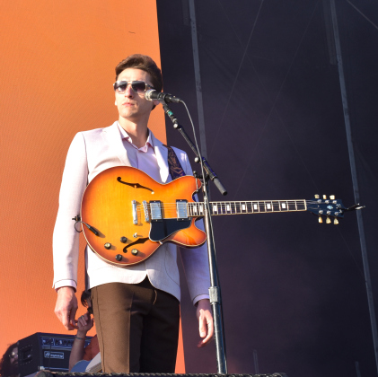 Brandon Coleman, lead singer for The Red Clay Strays, donned sunglasses during the band's sunset performance on Sunday, April 19.