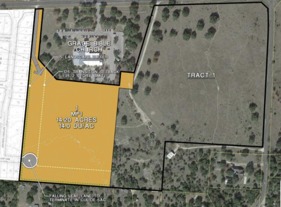In the second tract of land, the property will include low-density multi-family with a maximum of 10 units per acre. Falling Leaf Lane will also end in a cul-de-sac to prevent additional traffic into the already-developed neighborhoods in the area. (Courtesy City of Georgetown)