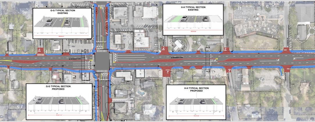 The final schematic for the changes to University Avenue show a protected left hand turn onto Myrtle Street with a raised median.(Map courtesy City of Georgetown)