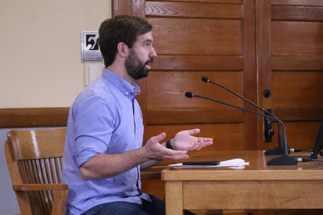 James Headrick, organizer for NotByOurSchools, which is a group of Georgetown residents who want the new Jail and Justice Center to be on a different property, speaks on why the current 248-acre site is not a good idea. Photo by Nalani Nuylan.