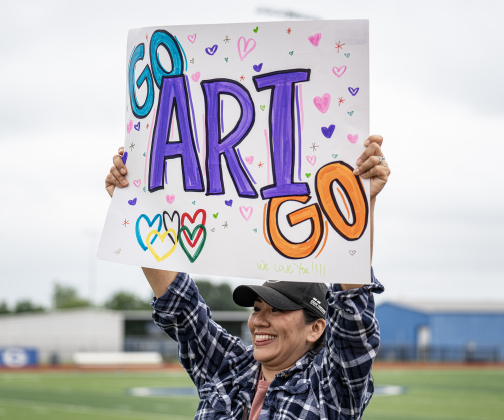 Mary Ibarra cheers on her niece  Ariana Mata, 12, a Benold Middle School student,  as Ariana competes in a track event during the Georgetown ISD Special Olympics on Tuesday, May 5, 2026.
