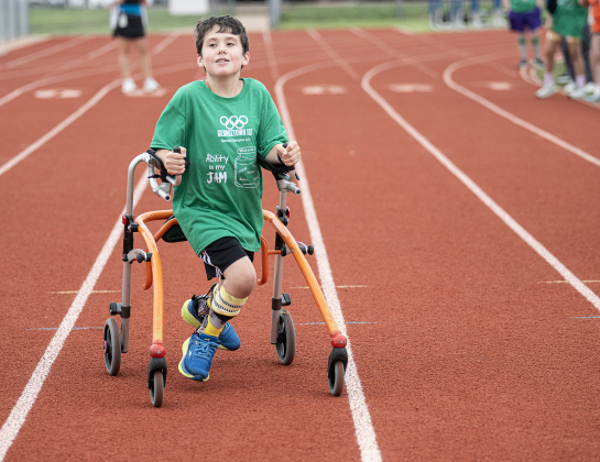 Mitchell Elementary School student Jaxon Reid, 10, competes in a 100-meter run during  the Georgetown ISD Special Olympics on Tuesday, May 5, 2026.