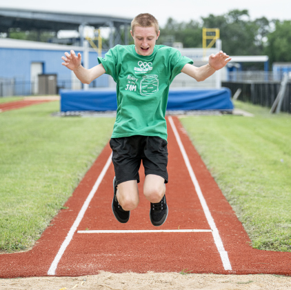 Georgetown High freshman Troy Crary competes in the long jump during  the Georgetown ISD Special Olympics on Tuesday, May 5, 2026.