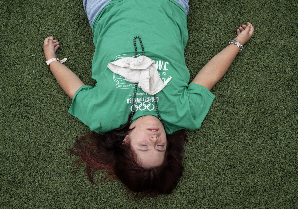 East View student Emerson Huerta takes some rest time after competing in several events during the Georgetown ISD Special Olympics on Tuesday, May 5, 2026.