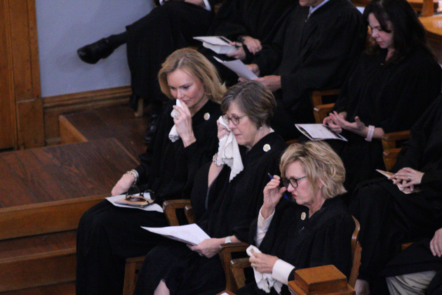 From top, Judge Donna King, Judge Stacy Mathews and Judge Betsy Lambeth mourn the loss of Judge Kennon. They recall him being their big brother at work. Photo by Nalani Nuylan.