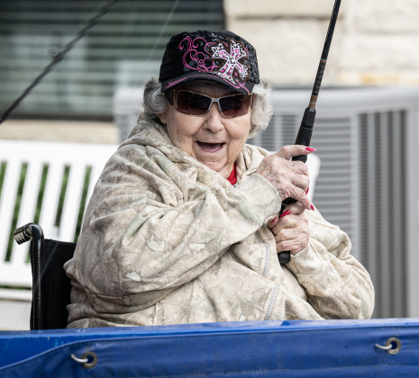 Shirley Wuensche had a good time during the 23rd Annual SPJST Senior Living Fishing  Tournament on Thursday, May 7, 2026. Senior Living residents fished for 600 pounds of Channel Catfish during the two-day event which continued on Friday.  Residents and staff were treated to a fish fry to celebrate the event.  The fish were provided by Larry’s Fish Farm in Giddings.   Photo by Andy Sharp.