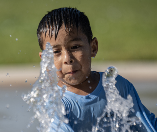 4-year-old Gabriel Gomez has fun at the San Jose Park splash pad on Wednesday, May 13, 2026.  With temperatures climbing into the 90s this week, families are finding heat relief at area parks and splash pads.     Photo by Andy Sharp.