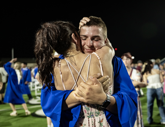 Sandra Murawski embraces her son Caden Ayres-Murawski after  the 2026 Georgetown High School commencement, held Friday, May 22, 2026 at Birkelbach Stadium.  484 students received their diplomas on this evening.     Photo by Andy Sharp.