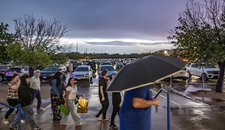 Umbrellas and rain gear were in heavy use outside the auditorium during Richarte High Class of 2026 Commencement held at the Rodney and  Mary Klett Performing Art Center on Thursday, May 21, 2026.