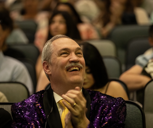 Russ Burleson, father of senior Lilly Hoer, cheers for his daughter  during the Richarte High  Class of 2026 Commencement held at the Rodney an Mary Klett Performing Art Center on Thursday, May 21, 2026.
