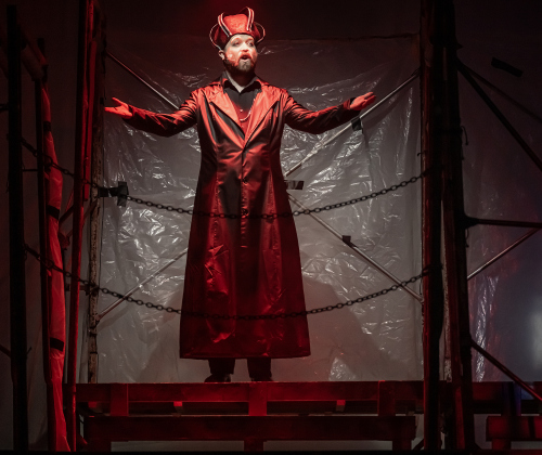 DJ DelVecchio, as Annas, is pictured during the  Thursday, May 28, 2026 dress rehearsal for “Jesus Christ Superstar,” playing on the Georgetown Palace Springer Stage through July 5th.
