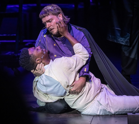 Nathaniel Fomby, playing Jesus, and Nathan Clemenson, as Pilate, are pictured during the  Thursday, May 28, 2026 dress rehearsal for “Jesus Christ Superstar,” playing on the Georgetown Palace Springer Stage through July 5th.