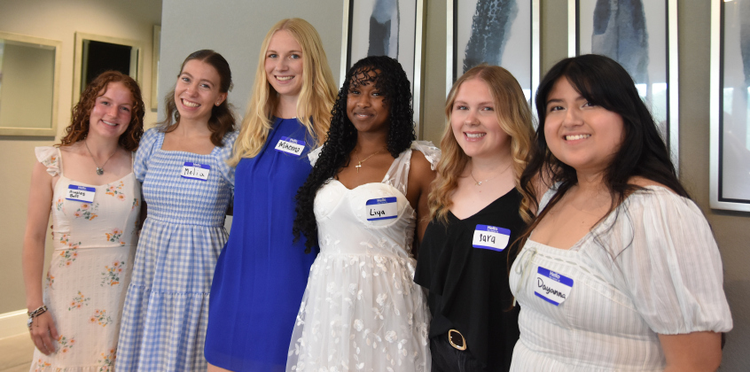 Jessie Daniel Ames Scholarship recipients, from left, are Ainsley Boff, Melia Flowers, Mikenna Geiger, Liya Antench, Sara Dott and Dayanna Tapia Matta. (Photo by Kaitlyn Wilkes) 