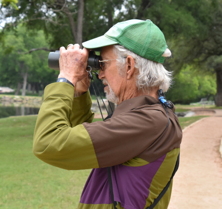 Martin Byhower, who also advises people on native planting for their lawns, led the bird watching group for the Sun City Nature Club on May 8. (Photos by Kaitlyn Wilkes)