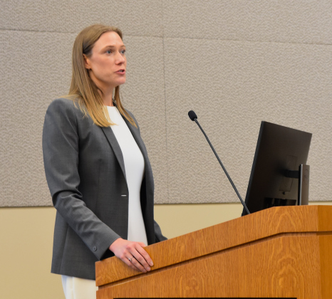 Strategic Projects Manager Caroline Stewart presents the deals of the Term Sheet with Recharge Water LP to Georgetown City Council during the May 12 city council workshop. (Photo by Kaitlyn Wilkes)