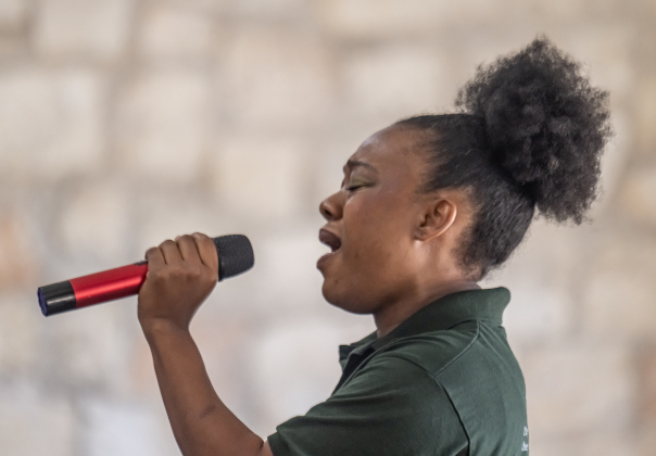 Sondra Perry leads attendees in the singing of the Negro National Anthem (“Lift Every Voice and Sing”) during the 74th Annual Juneteenth  Celebration held at the Georgetown Community Center on Saturday, June 13, 2026.  The event is hosted by the Georgetown Cultural Citizen Memorial Association.    Photo by Andy Sharp.