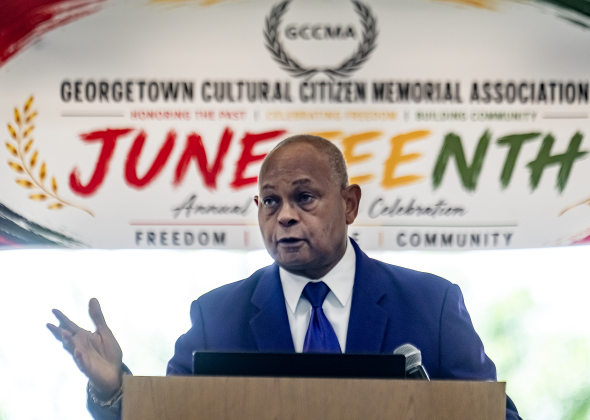 Loren D. Alves, DDS was the keynote speaker for  the 74th Annual Juneteenth  Celebration held at the Georgetown Community Center on Saturday, June 13, 2026.  The event is hosted by the Georgetown Cultural Citizen Memorial Association.    Photo by Andy Sharp.